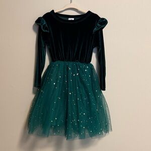 Girls Emerald Velvet & Star Tulle Dress - Brand Unspecified
